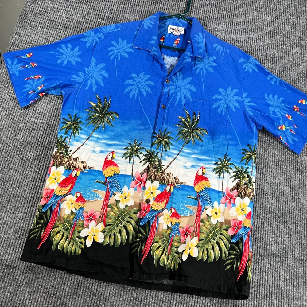 Pacific Legend Shirt Mens XL Blue Parrot Short Sleeve Button Up Hawaiian